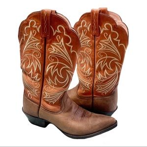 ARIAT Cowboy Western Boots Two-Tone Scroll Stitched Brown/Cinnamon Size 6.5